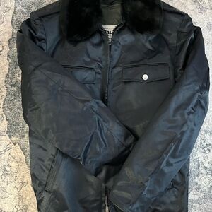 Vtg Blauer Police Bomber Jacket Mens Blue Zip Liner Faux Fur Collar 34 R Boston